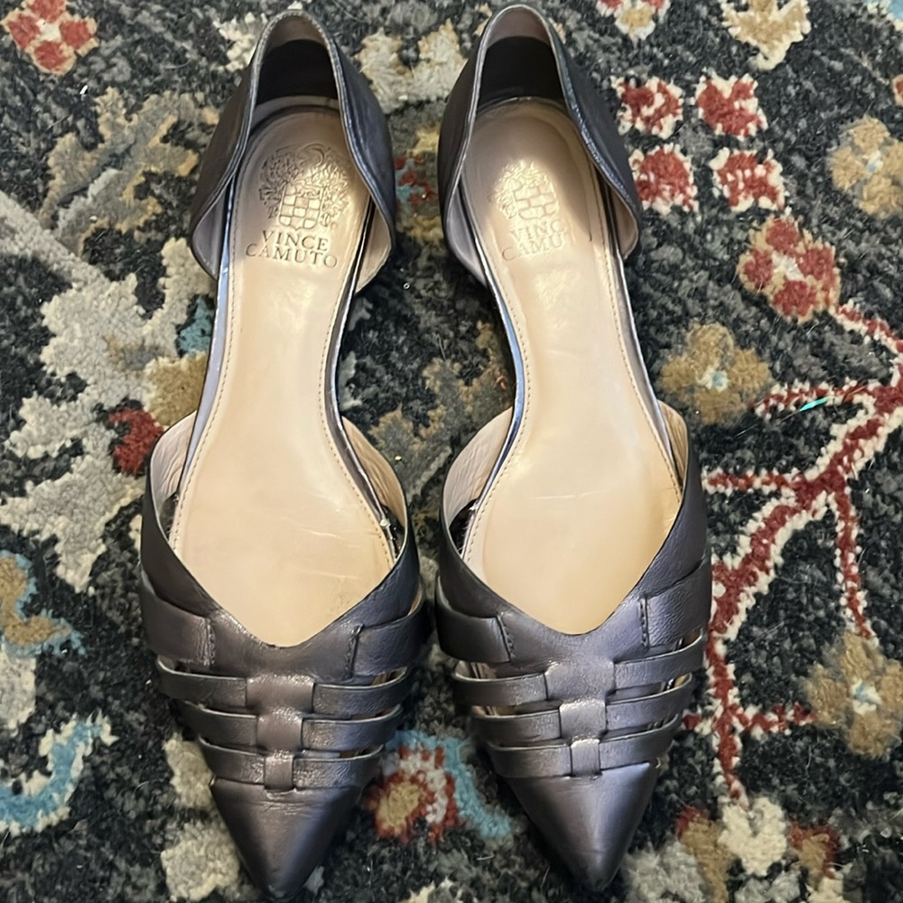 Vince Camuto Hallie Flats Woven Steele Leather d’Orsay 8.5